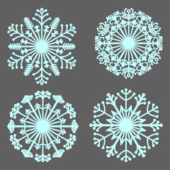 Poster - Set of vector snowflakes. Collection ornamental mandalas. Stylized. Winter. Line art.