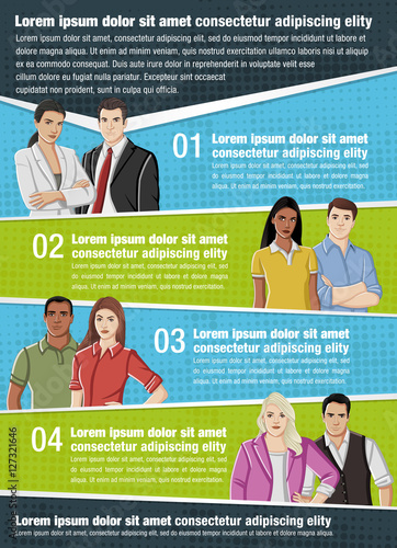 Vector brochure backgrounds with business people. Infographic template design.