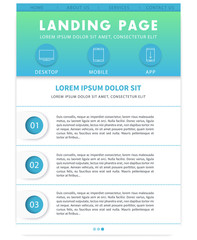 Wall Mural - Landing page template, website design, in blue, green and white