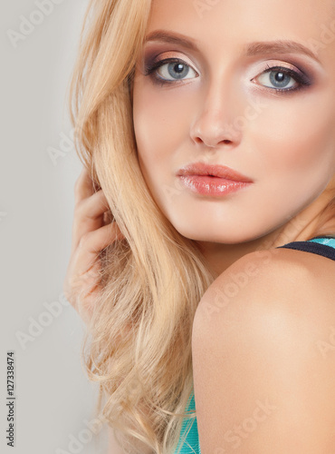 Beautiful Sexy Woman With Fashion Make Up And Blonde Hair In Short