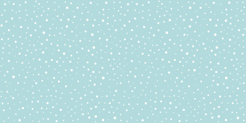 White snow falling on sky blue background seamless pattern. Flat style snowfall repeating texture for christmas greeting card or banner. Vector eps8 illustration.