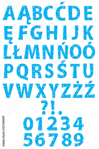  Plakat abecadło - alfabet   zimowy-alfabet-zestaw-liter-i-cyfr-wzor-ze-sniegiem
