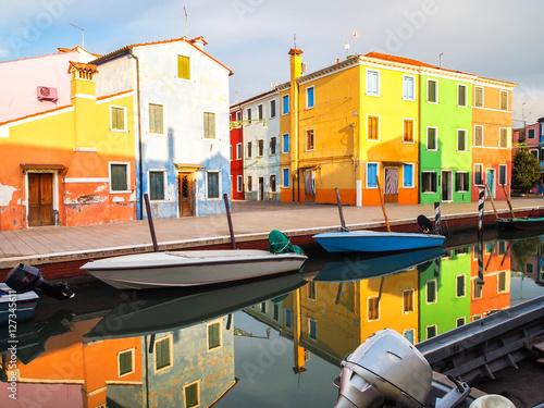 colorful streets of burano island in venice, italy Poster