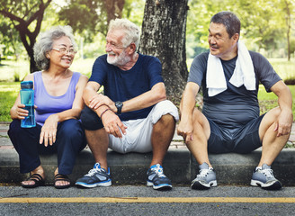 Wall Mural - Meet Up Retired Wellbeing Pensioner Workout Concept