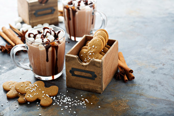 Hot cocoa with marshmallows and cookies