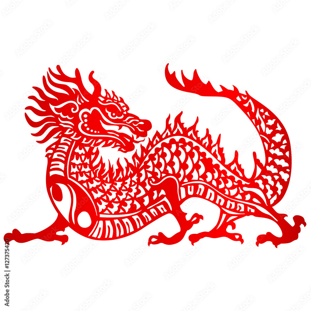 Zodiac Sign for Year of Dragon, The Chinese traditional paper-cut art Stock  Vector | Adobe Stock, image size:1000x1000