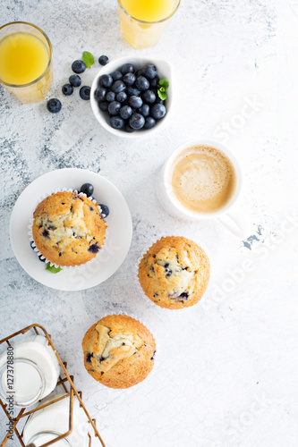 Fotografie, Obraz Bright and airy breakfast with blueberry muffin