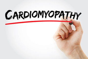 Hand writing Cardiomyopathy with marker, concept background