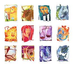 Wall Mural - Zodiac signs, Set of zodiac signs (horoscope): Capricorn, Aquarius, Pisces, Aries, Taurus, Gemini, Cancer, Leo, Virgo, Libra, Scorpio, Sagittarius on white background