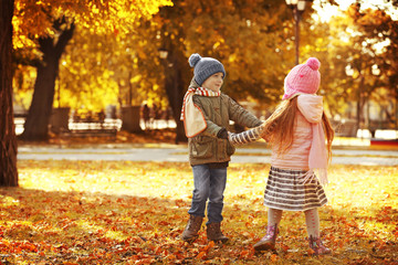 Wall Mural - Children walking in park