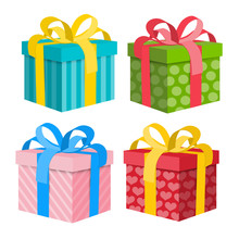 Gift Box Set. Vector Present Boxes Isolated On White Background.