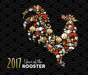 Wall Mural - Chinese new year 2017 with gold icons as rooster