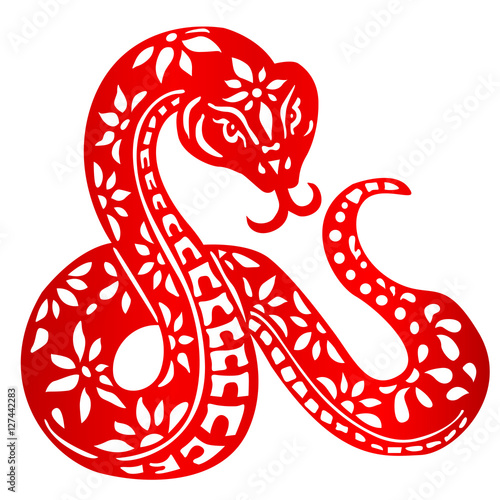 Poster Zodiac Sign for Year of Snake, The Chinese traditional paper-cut art