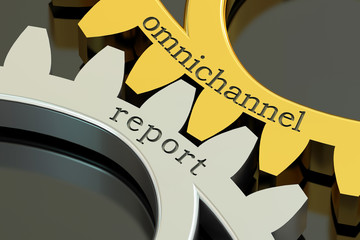 Omnichannel Report concept on the gearwheels, 3D rendering