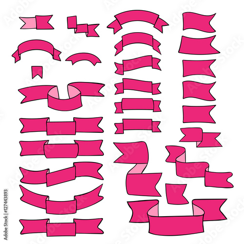 Pink Ribbons Big Set Of Hand Drawn Design Element Flag Arrow