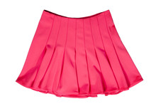 Summer Neon Pink Skirt Isolated On White Background. Short Magenta Mini Skirt With Cut Out On White.