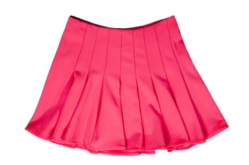 Summer neon pink skirt isolated on white background. Short magenta mini skirt with cut out on white.