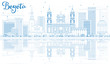 Outline Bogota Skyline with Blue Buildings and Reflections.