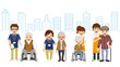 Senior Caregiver and elderly person Cityscape background