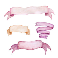 Watercolor set of four pink ribbons isolated on white. Design elements for wedding invitations, cards and other stationery