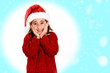 © javiindy - Adorable little girl wearing santa hat isolated on fantasy backg