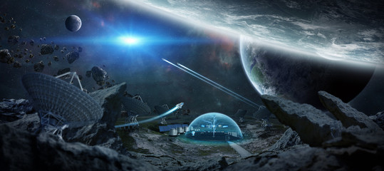 Wall Mural - Observatory station in space 3D rendering elements of this image