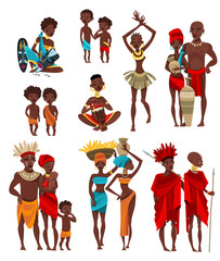 Wall Mural - African  People Clothing Flat Icons Collection 