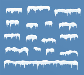 Ice caps set. Snowdrifts, icicles, elements winter decor.