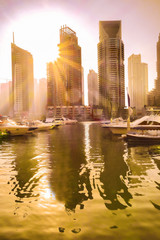 Wall Mural - Luxury Dubai Marina against sunset in Dubai, United Arab Emirates.