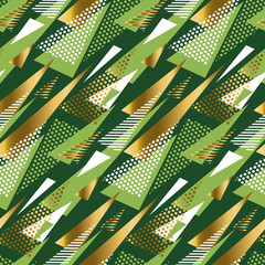 seamless triangle green and gold luxury pattern on black backgro