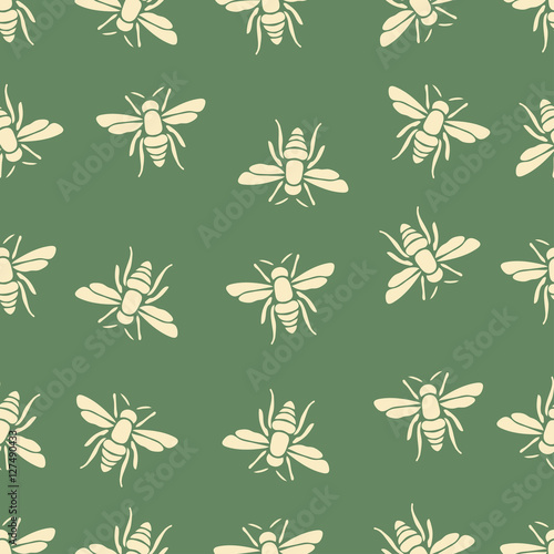Cotton fabric Butterfly, bee seamless pattern, insects vector background. For fabric design, wallpaper, wrapping, print, paper