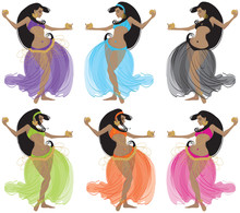Colorful Vector Illustrations Of Pretty Belly Dancers In Motion