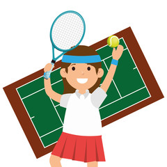 Canvas Print - character girl tennis racket court vector illustration eps 10