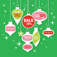 Christmas sale banner and stickers design template. Vector illus