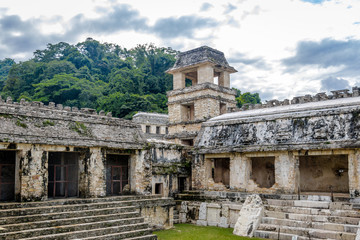 Wall Mural - Palace and observatory at mayan ruins of Palenque - Chiapas, Mexico