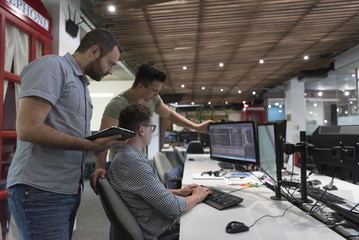 startup business people group working as team to find solution