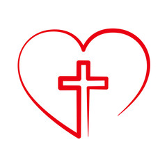 christian cross inside in the heart. vector illustration.