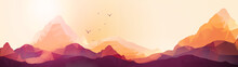 Geometric Mountain And Sunset Background Panorama - Vector Illus