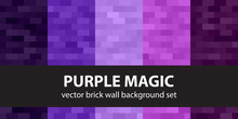 Rectangle Pattern Set "Purple Magic". Vector Seamless Backgrounds