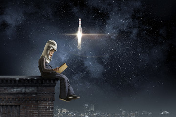 Wall Mural - He want to become astronaut . Mixed media