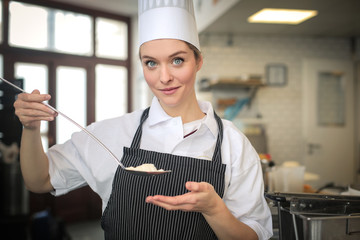 In the kitchen of the restaurant