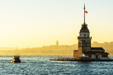 Sundown Views To Istanbul Lighthouse And Skyline, Turkey