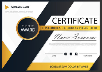 yellow black elegance horizontal certificate with vector illustr