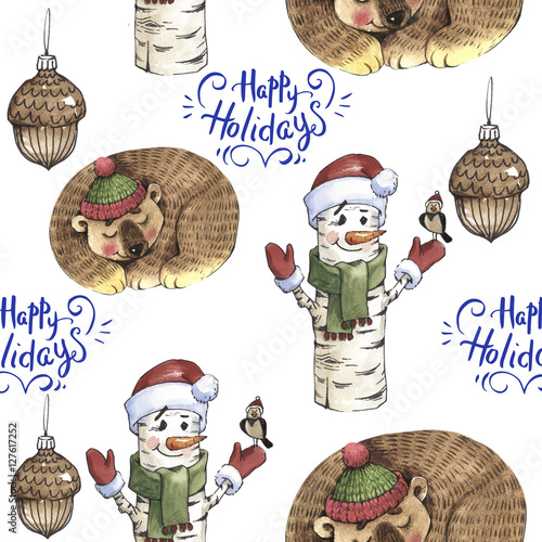 Materiał do szycia Weihnachten Winter Urlaub Symbol in einem Aquarell Stil isoliert