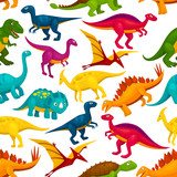 Fototapeta Dinusie - Dinosaur, jurassic animal monster seamless pattern