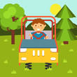 Child in the car on springs. Children's playground. Baby-themed flat stock illustration with isolated elements.