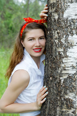 Girl resting in the forest summer