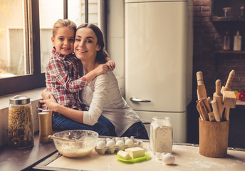 Mom and daughter in kitchen