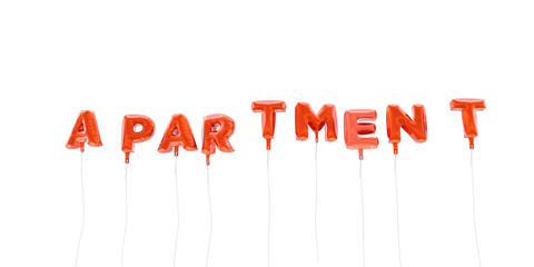 APARTMENT - word made from red foil balloons - 3D rendered.  Can be used for an online banner ad or a print postcard.