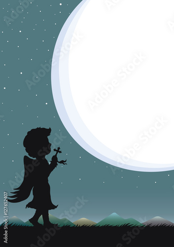 Night Sky And Starry With Speech Bubble Or Moonlight Silhouette Of Angel Praying At Night Cartoon Drawing For Astrology Design Buy This Stock Vector And Explore Similar Vectors At Adobe Stock